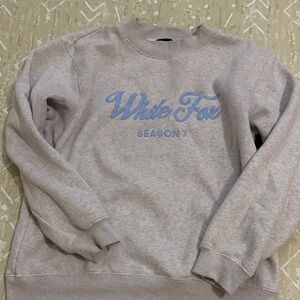 White Fox Boutique Gray Sweatshirt with Blue Logo